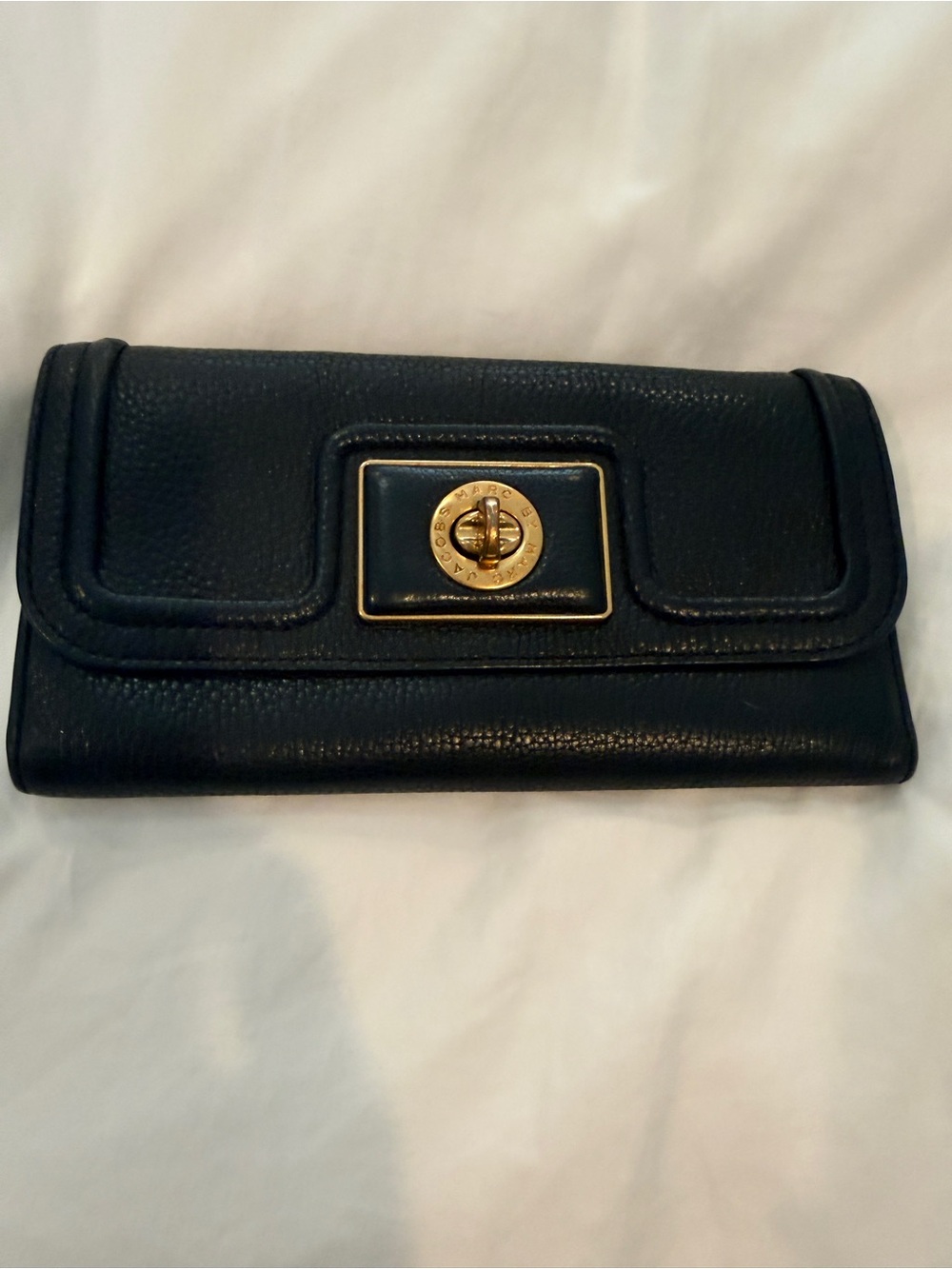 Marc Jacobs Black Pebbled Leather Wallet with Gold Turnlock